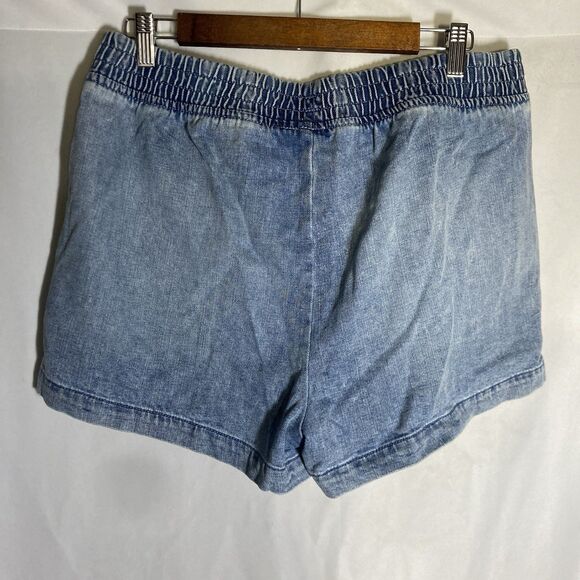 AERIE blue elastic waist pull on cotton blend denim shorts L - Picture 7 of 9